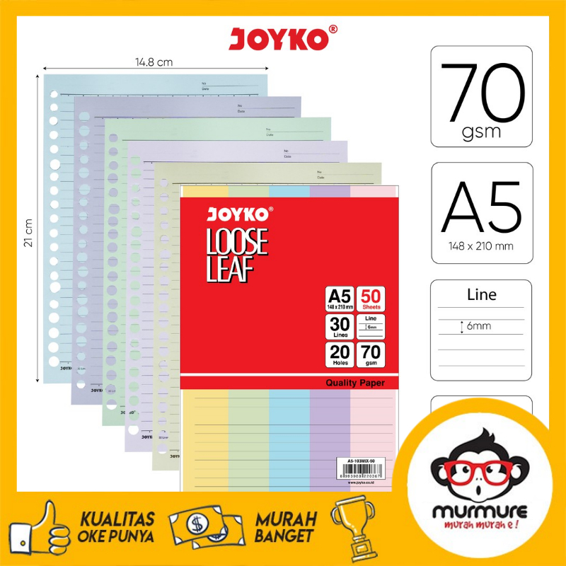 

MURMURE I LOOSE LEAF COLOR ISI KERTAS FILE BINDER WARNA JOYKO A5 50 LEMBAR