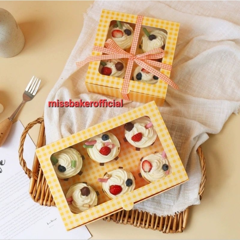 Box kue dus kue sekat motif gingham motif kotak kotak muffin box cupcake dus cup cake sekat packagin