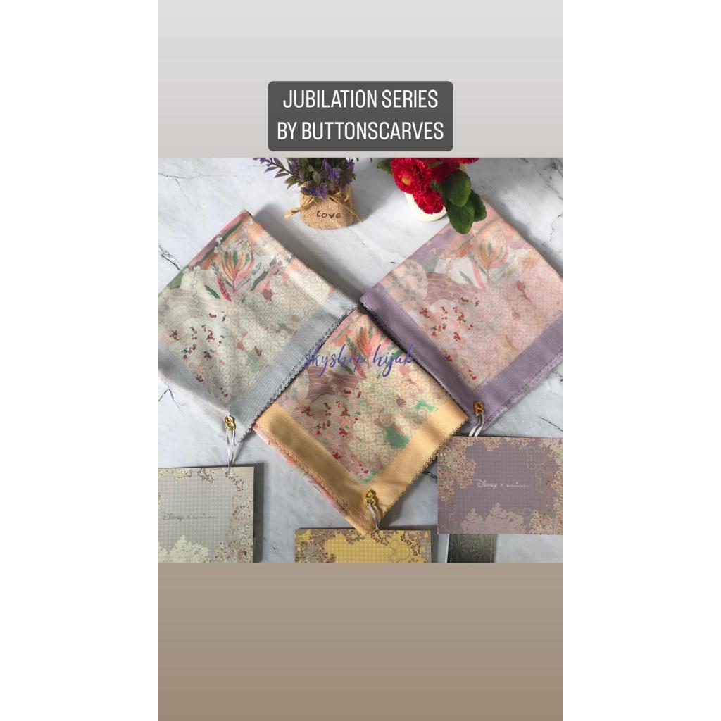 SKYSHOP HIJAB DISNEY X BUTTON SCARVES JUBILATION SERIES BAHAN VOAL KERUDUNG SEGI EMPAT MURAH