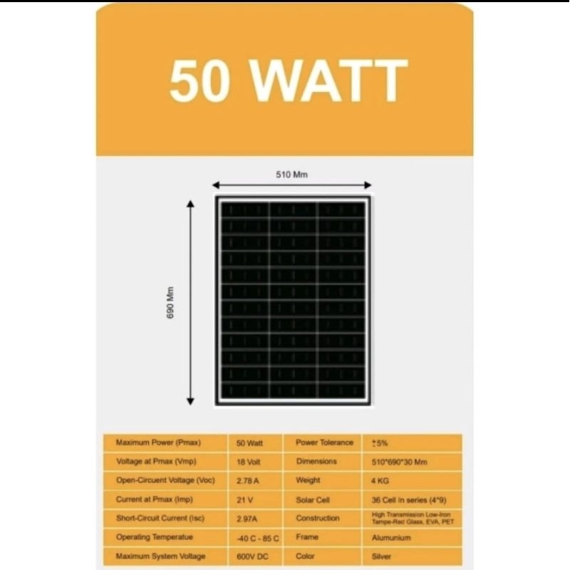 Solar Panel 50WP Polycrystalline HIMAWARI