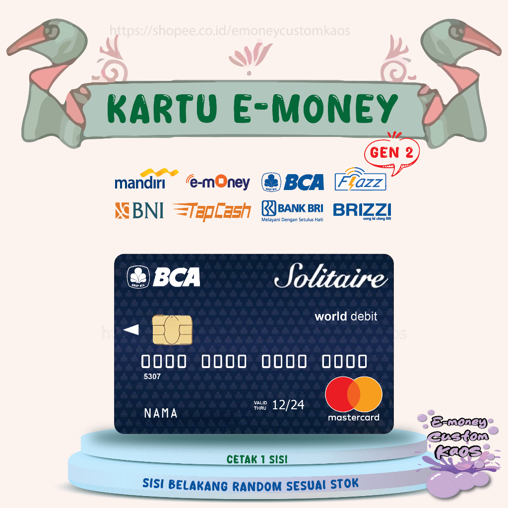 KARTU EMONEY DEBIT KREDIT CARD SOLITAIRE MANDIRI FLAZZ BCA BNI TAPCASH BRIZZI BRI - 1 SISI
