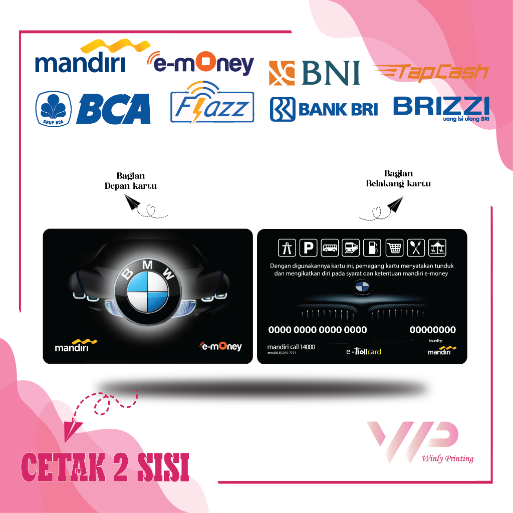 KARTU EMONEY MOBIL BMW LOGO BLACK CAR MANDIRI FLAZZ BCA GEN 2 BNI TAPCASH BRIZZI BRI - 2 SISI
