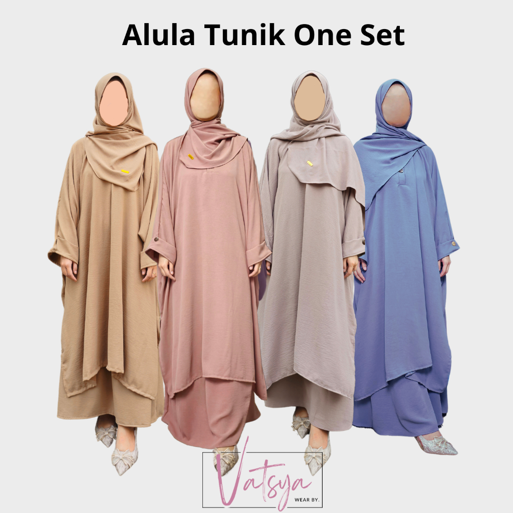Alula Abaya Tunik Syari - One Set Tunik Jumbo + Rok + Pashmina Oval