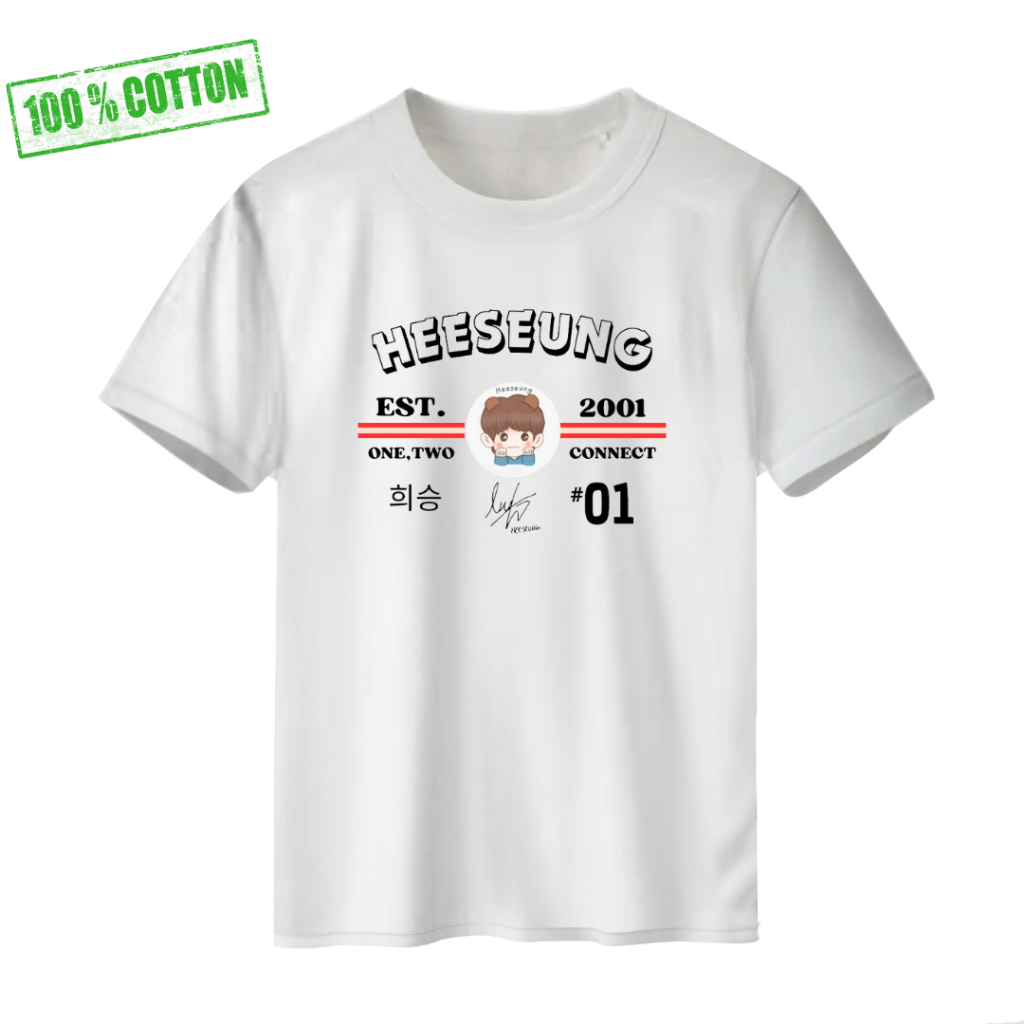 kaos katun en heeseung connect korea baju distro sablon pakaian atasan premium casual putih