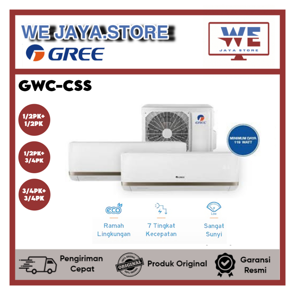AC GREE INVERTER COMBO SPLIT GWC0505CS 1/2PK+1/2PK GWC0507CS 1/2PK+3/4PK GWC0707CS 3/4+3/4PK 2IN1 SE