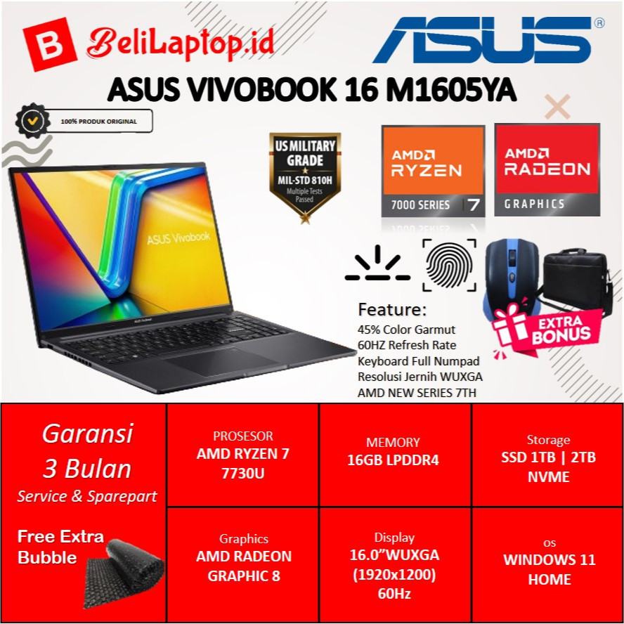 Laptop Gaming Asus Vivobook M1605YA Amd Ryzen 7 7730U 16 Inc