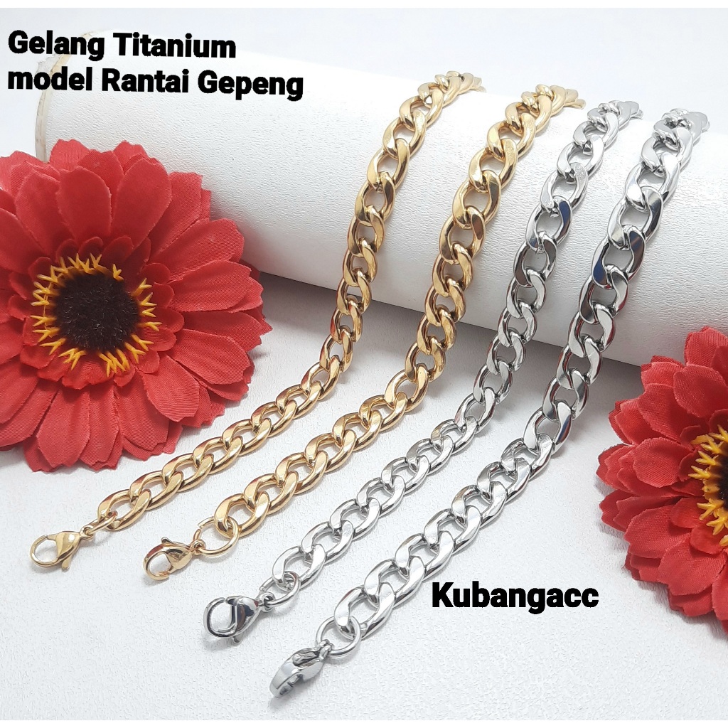 Gelang Rantai Titanium Cowok Gelang Rantai Gepeng Titanium Pria Anti Karat Anti Luntur