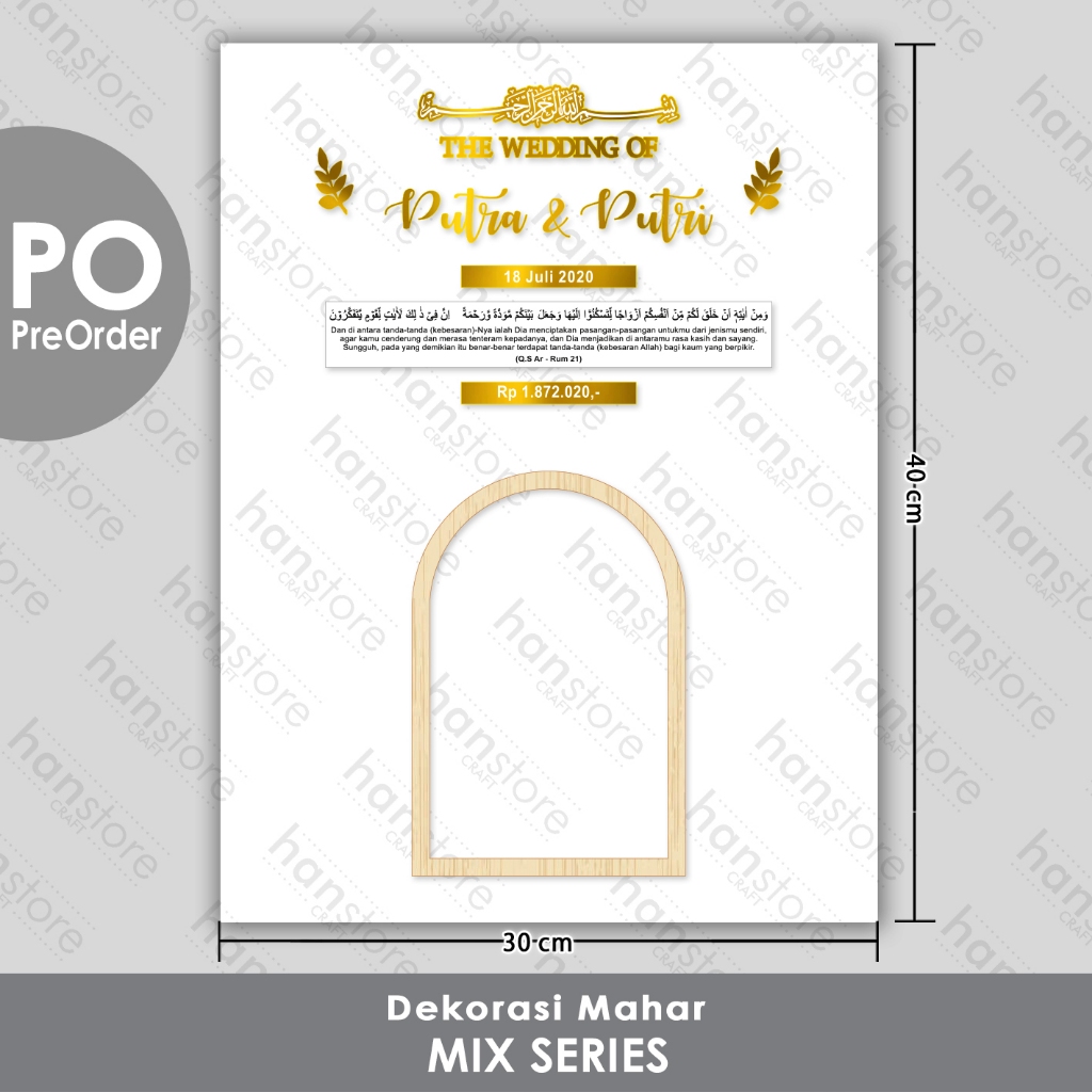 PO Set Nama Tanggal Nominal MIX Dekorasi Mahar Akrilik Cermin Emas / Perak / Mahar / Seserahan