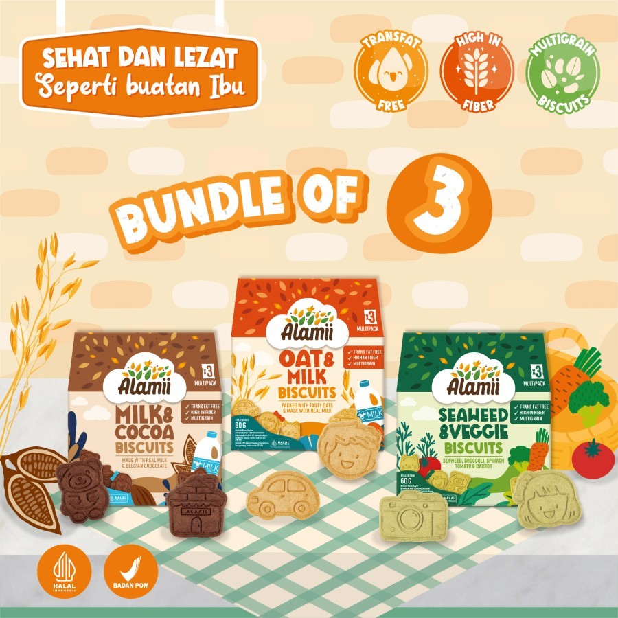 

Alamii Multigrain Biscuits - Bundle Pack isi 3 x 60g (Mix Varian)