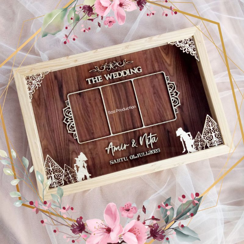 Pigura Mahar Logam Mulia untuk Hantaran Pernikahan Tempat Mahar Frame Ukuran 20x30