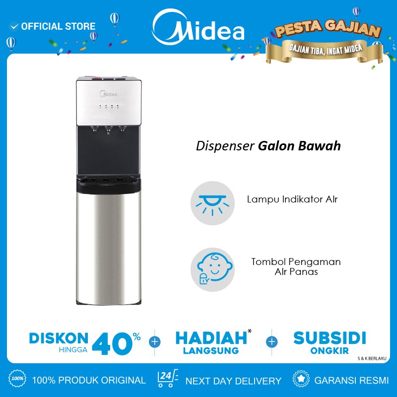 Midea Dispenser Galon Bawah YL-1566S Bottom Loading - Kompressor Cooling