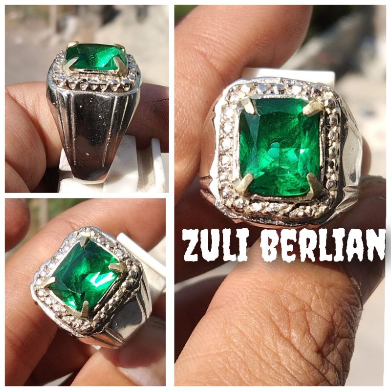 Cincin batu permata zambrud Zambia kotak