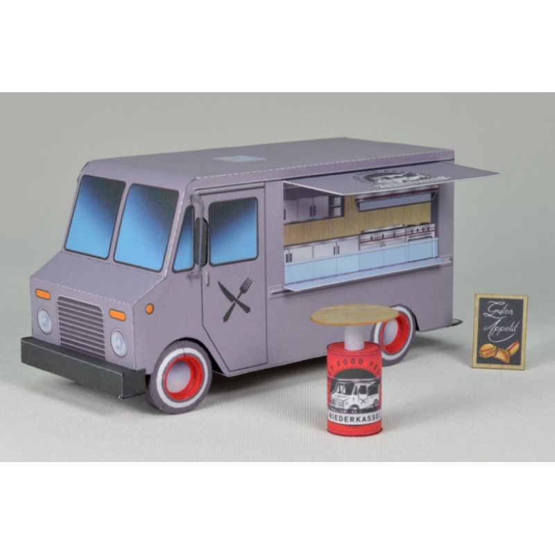 Lembaran pola papercraft miniatur truk penjual makanan (PM-Ed5)