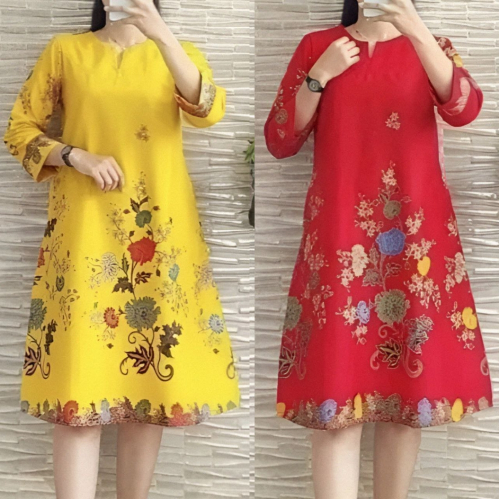 Dress Batik Mewah Unggul Jaya Terbaru | Dress Batik Modern Wanita Dewasa Jumbo | Dress Batik Kekinia