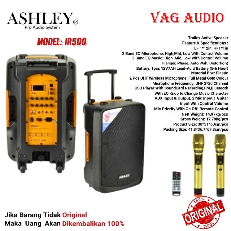 SPEAKER PORTABLE ASHLEY IR500, SPEAKER PORTABLE 12 INCH IR 500