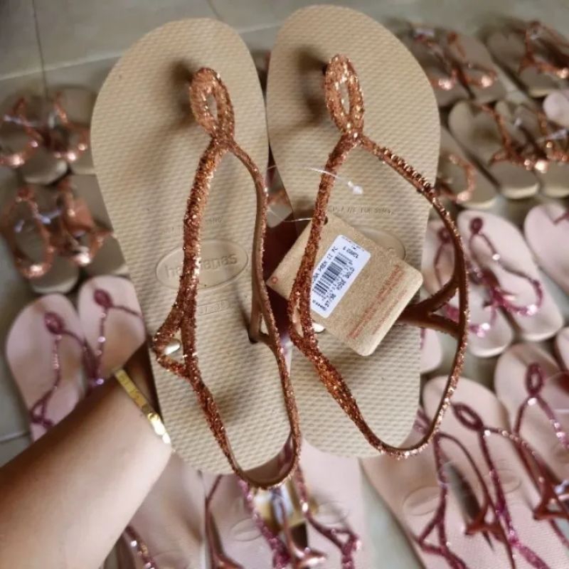 Sandal Wanita Original Havaianas Luna Premium (Glitter) - Rose Gold