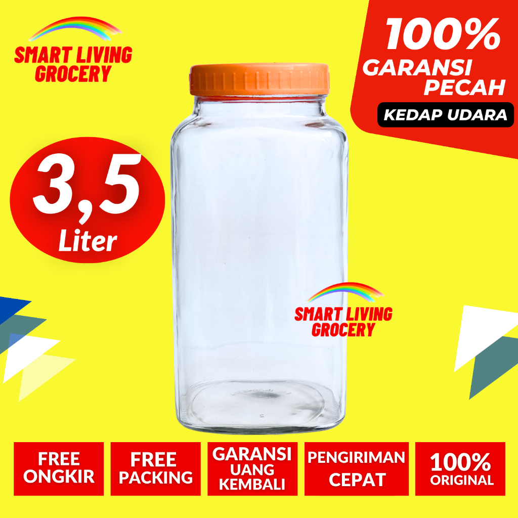 TOPLES KACA KOTAK KEDAP UDARA 3,5 LITER TOPLES BOTOL JAR TEMPAT WADAH PENYIMPANAN KEDAP UDARA LEBARA