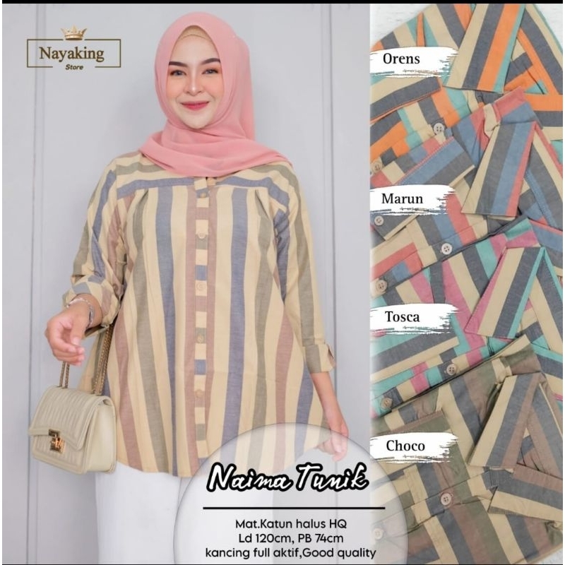 Naima Tunik Katun Garis Lengan Panjang