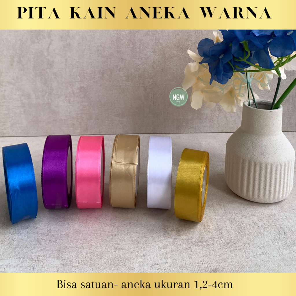 

PITA ANEKA WARNA dan ANEKA UKURAN 20 yard hiasan saouvenir kado 2,5cm