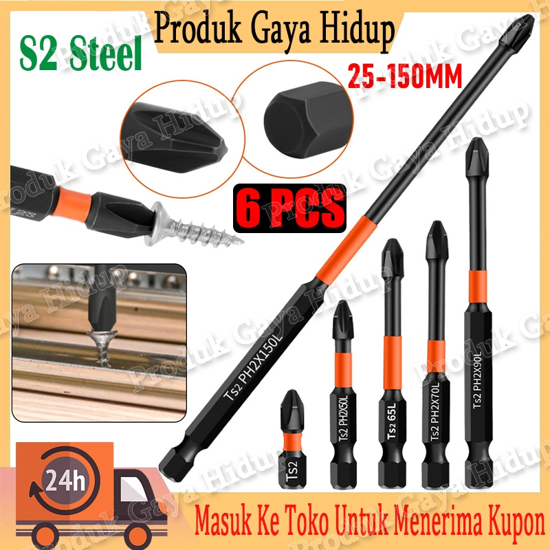 Kepala Mata Obeng Magnetic Screwdriver Bit 25-150mm Set 6PCS/Mata bor obeng set 6pcs magnet magnetic