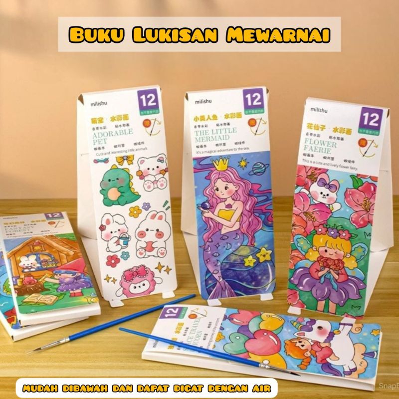 

Buku Lukisan Mewarnai Anak Paket Cat Air Set 12 Lembar Melukis Anak Lengkap Dengan Kuas