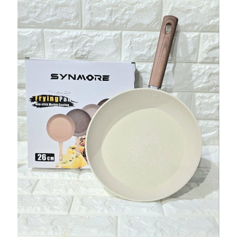 SYNMORE GRANITE WOODEN HANDLE FRYPAN 26CM (Beige Colour - Anti Lengket)