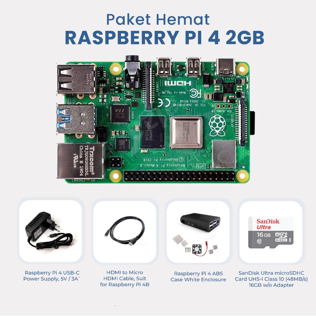 Paket Hemat Raspberry Pi 4 Model B 2GB RAM | Raspi 4 2Gb