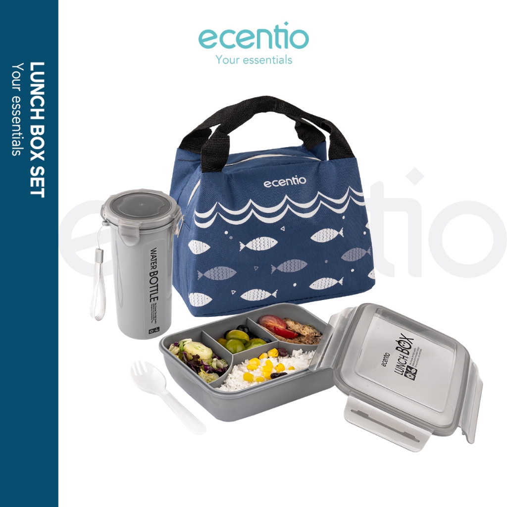 	 ecentio 1.4L lunch box anak dan tas/tempat makan kotak makan set 650ml botol air	
