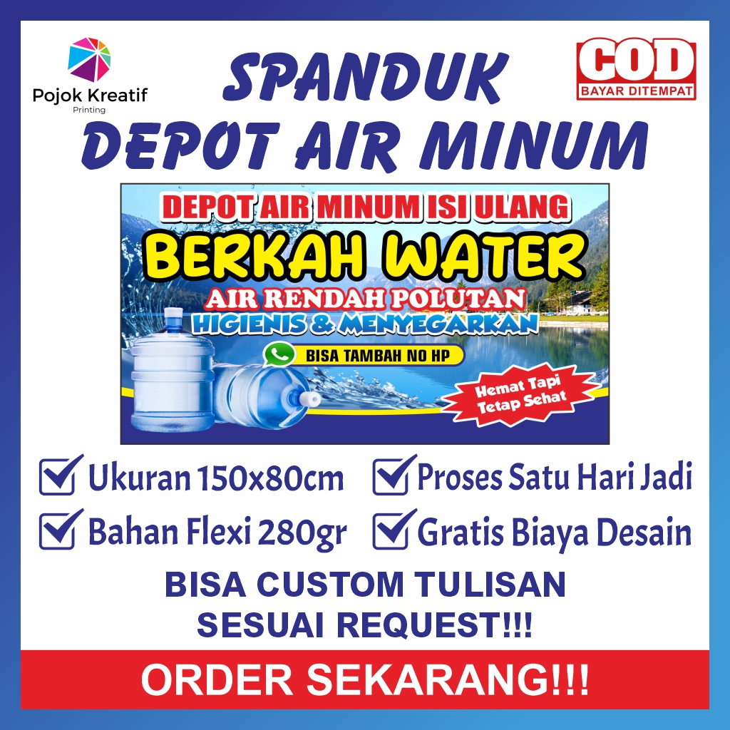 SPANDUK BANNER DEPOT AGEN ISI ULANG AIR MINUM GALON TERBARU 150x80cm CUSTOM REQUEST GRATIS DESAIN MU