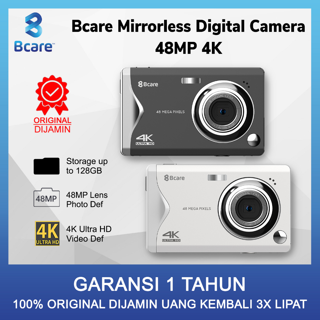 Bcare Mirrorless Digital Camera 48 MP 4K / Digital Kamera Pocket 4K 48 MP / Mirrorless Bcare Kamera 