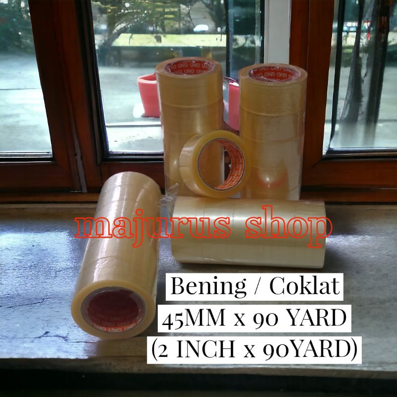 

[paket 1Dus/72pcs]-Lakban UNO Bening / Coklat 45MM x 90 YARD ( 2 INCH x 90YARD ) Murah - BENING