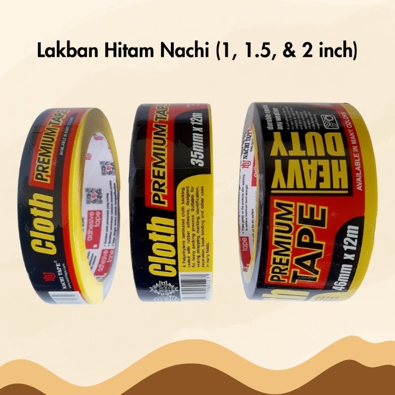 

Isolasi Solasi Lakban Hitam Nachi Tape 1 inch 23mm / 1,5 inch 35mm / 2 inch 46mm