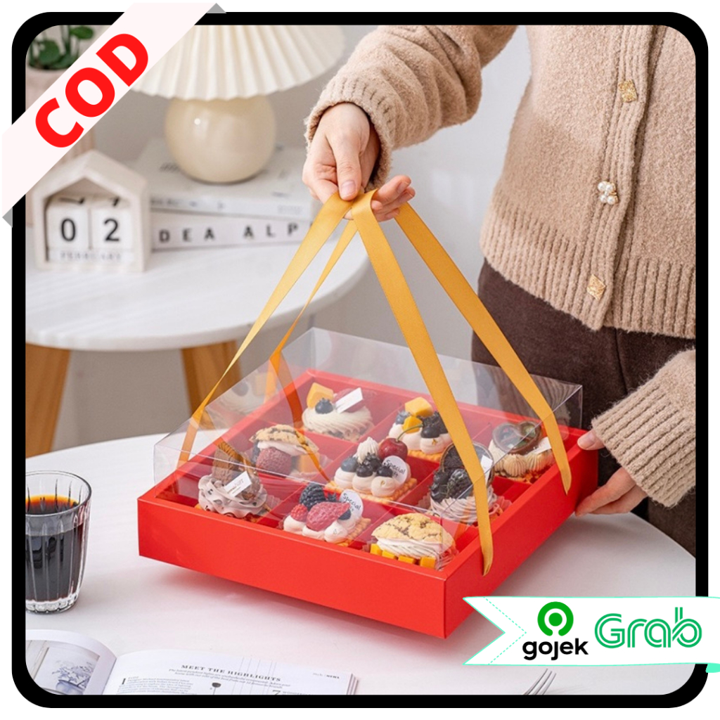 KAISSO - KOTAK KUE SEKAT HAMPERS MERAH PUTIH MIKA TRANSPARAN PITA CUPCAKE PUDDING PACKAGING BOX