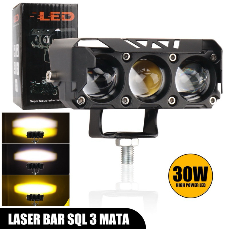 LAMPU TEMBAK LASER SQL 3 MATA SUPER TERANG HI LOW PUTIH - KUNING BUAT MOTOR DAN MOBIL 12VOLT-80VOLT