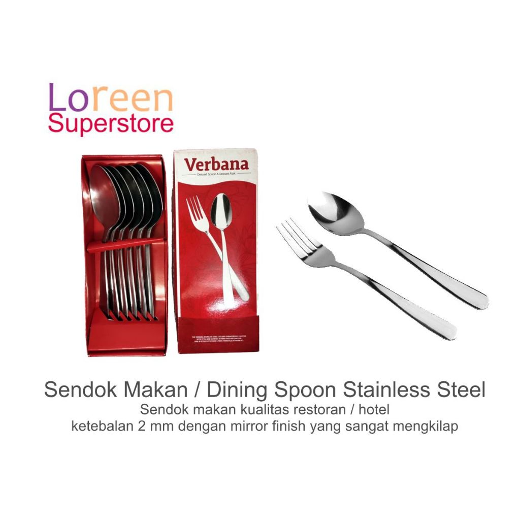 Sendok Makan Kualitas Restoran Tebal Mengkilap Stainless Steel Verbana