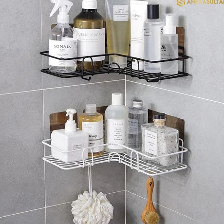 Grosir Menarik  AS Rak Sudut Kamar Mandi Tempel Dinding Keramik Rak Dapur Besi Serbaguna Tanpa Paku