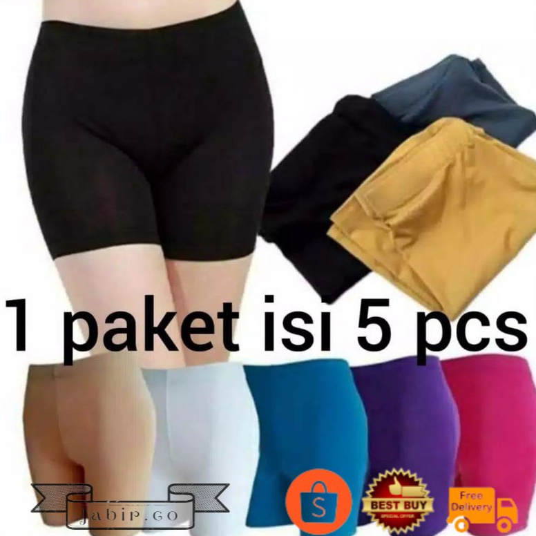 Tren Kekinian Jabirco ISI 5 pcs Short Pants Mini Celana Lejing Pendek Wanita Sot Jersy Spandex Elast