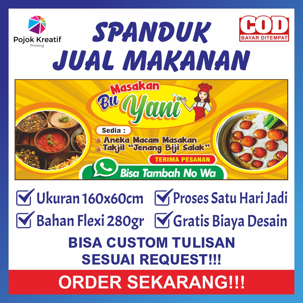 Spanduk Sepanduk Banner Bener Baner Backdrop Warung Warkop Warteg Makanan Aneka Masakan Jenang Biji 