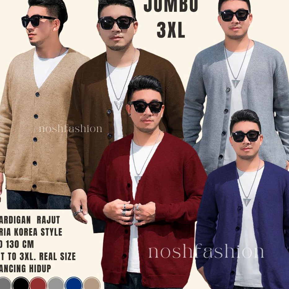 Terlaris Cardigan pria korea rajut jumbo Big Size  Cardigan Rajut V Neck Pria Big Size Jumbo NOSH