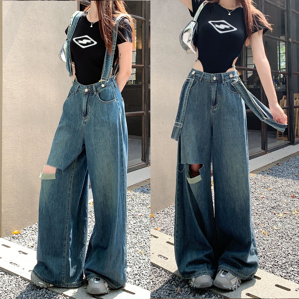 Jumpsuit cargo jeans wanita Overal jumpsuit dewasa Oversize Vintage Polos Premium Kekinian baju kodo