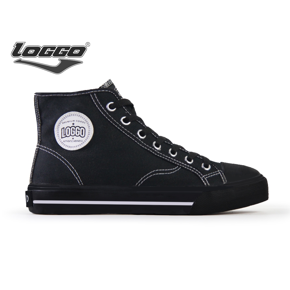 Loggo - Sepatu Classic Hi Series Pure Black - Sneakers Sepatu Kanvas Vulcanized size 37-43