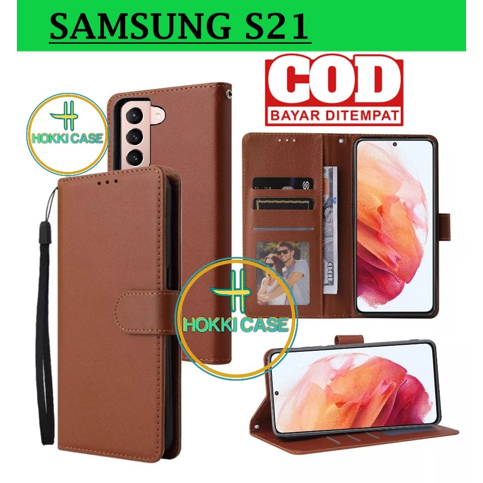 SAMSUNG S21 FLIP LEATHER CASE PREMIUM - FLIP WALLET CASE UNTUK SAMSUNG S21