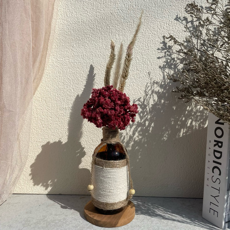 satu set bunga dan vas| Satu set bunga kering | dried flowers | vas kaca | vas nordic | vas kayu | v