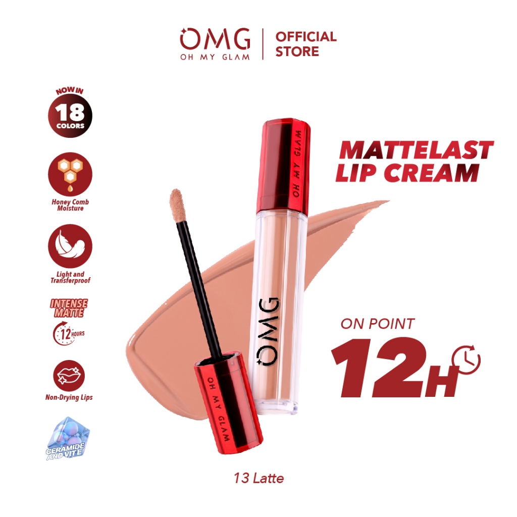 OMG OH MY GLAM Mattelast Lip Cream 13 Latte 2.9 g  - Lip Cream Matte Dengan Warna Intense, Tahan Lam