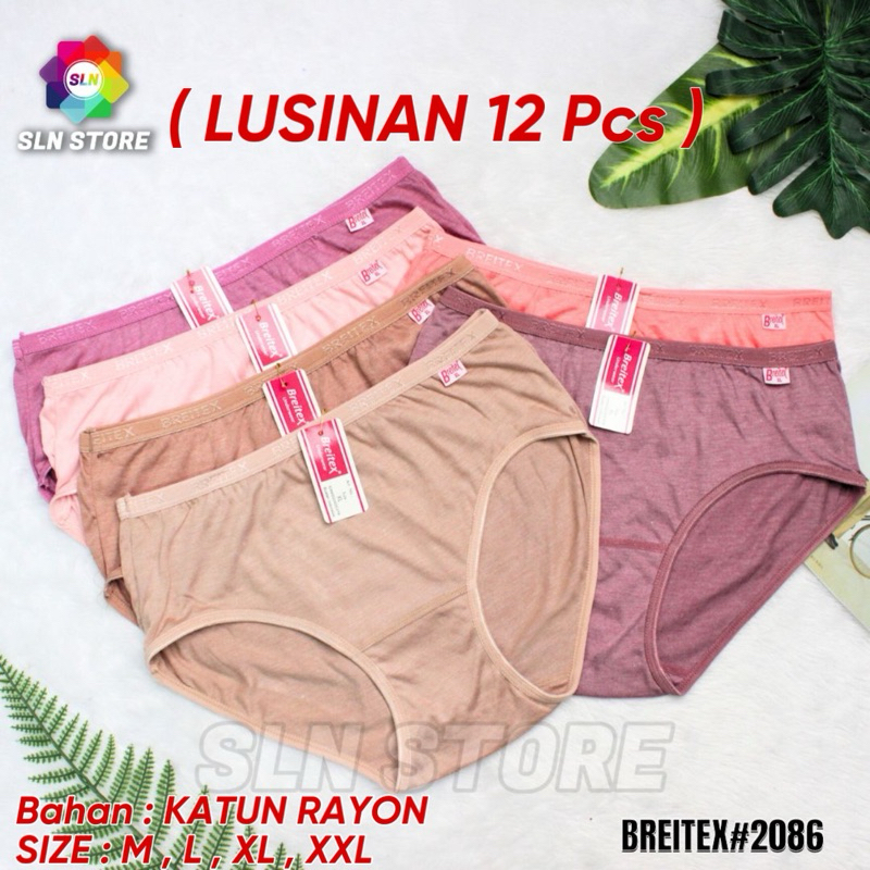 (12 Pcs) CELANA DALAM WANITA KATUN BREITEX CD PEREMPUAN POLOS KARET ELASTIS BREITEX 2086