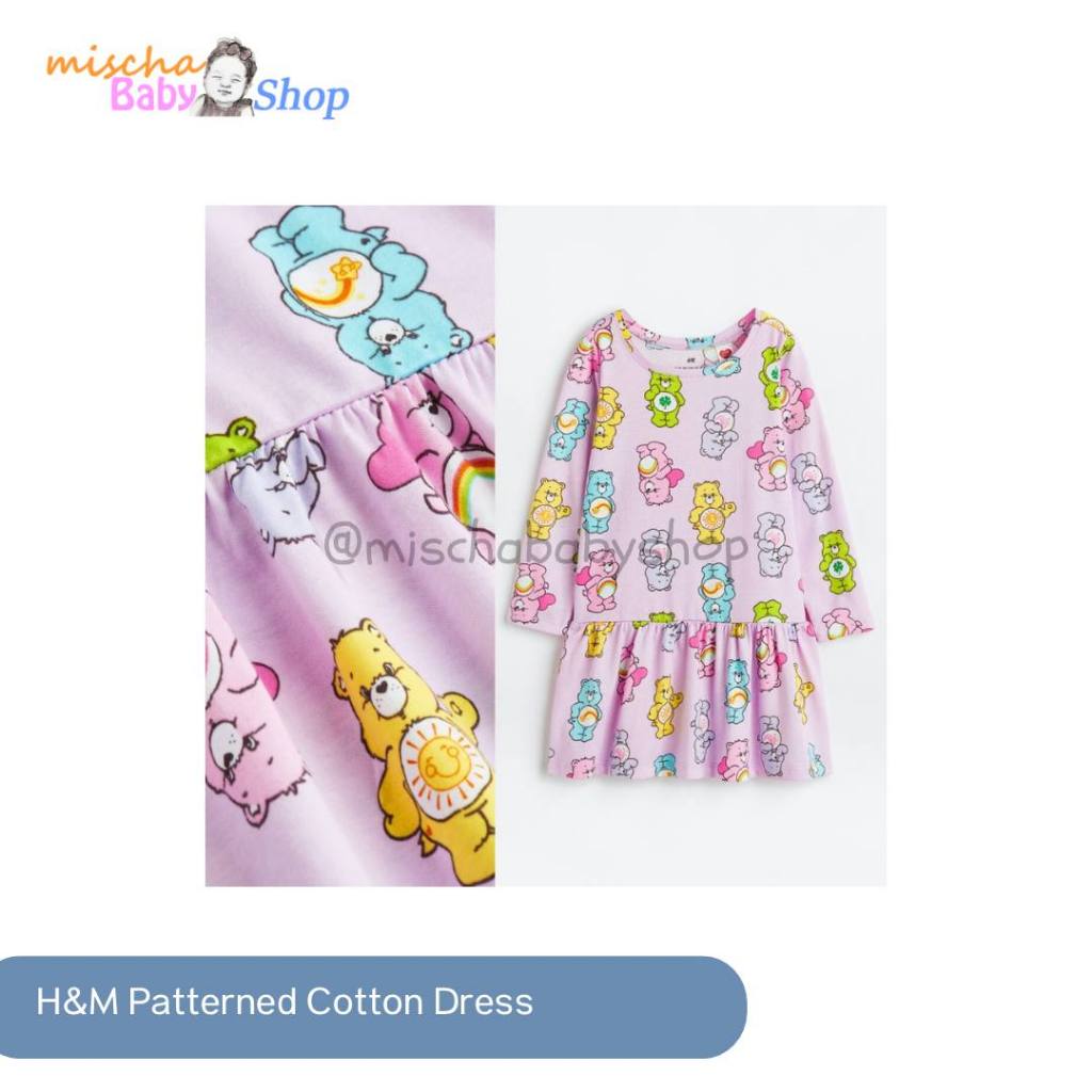 H&M Patterned Cotton Dress Light purple/Care bears | Pakaian Anak Perempuan