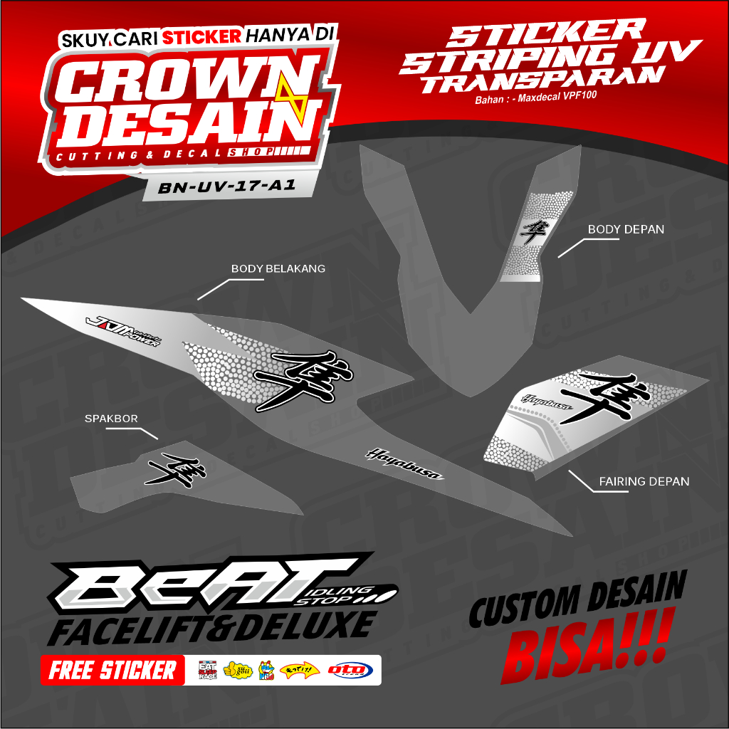 Striping Transparan Beat New Deluxe Motif Hayabusa Terkini - Stiker Satu Set Motor Beat Deluxe Varia