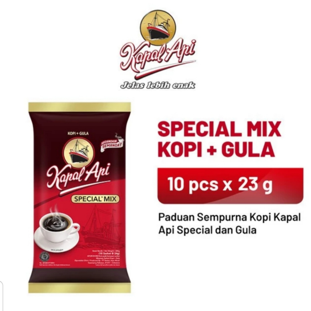 

Kopi Kapal Api Special Mix Kopi + Gula ( 10 sachet @ 23g ) Kemasan Pack