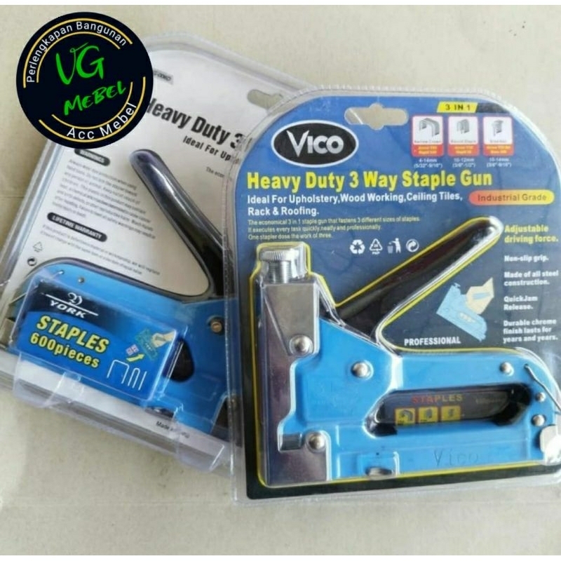 

Staples Tembak 3 in 1 Merk VICO / Gun Tacker / Steples Jok / Stapless Gun