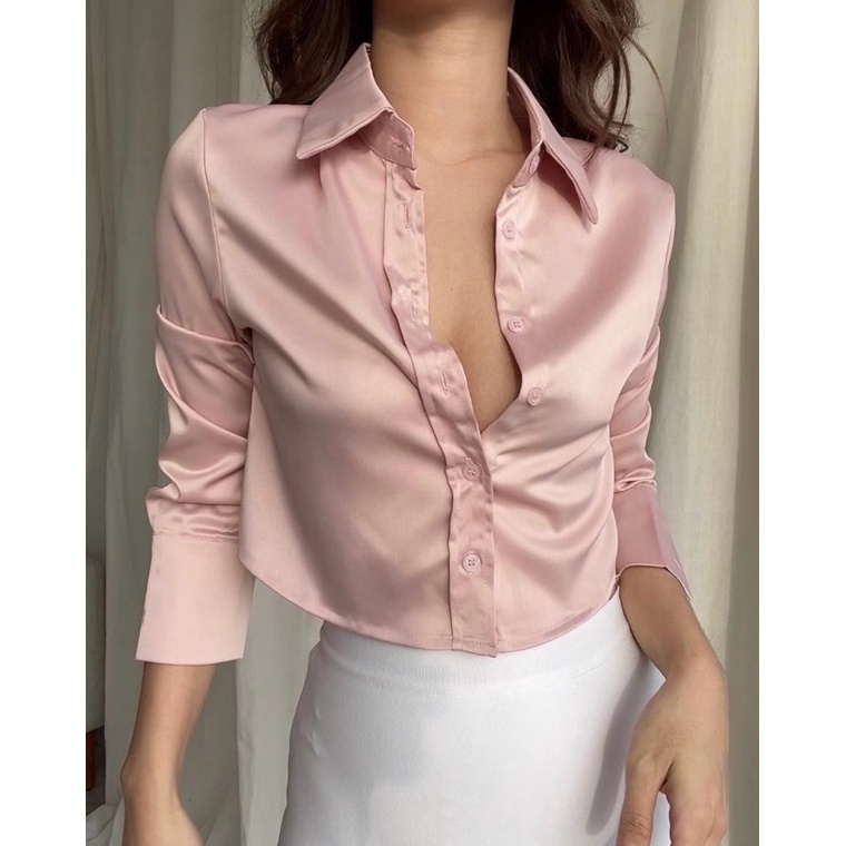 siap kirim Jessica Satin Crop Top Shirt